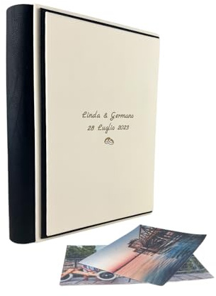 Fotoalbum - Eclissi Soft - handgefertigte Herstellung aus Kunstleder, personalisierbar mit Gravur. Ideal für Hochzeiten, Jubiläen und alle Veranstaltungen (Creme/Schwarz)