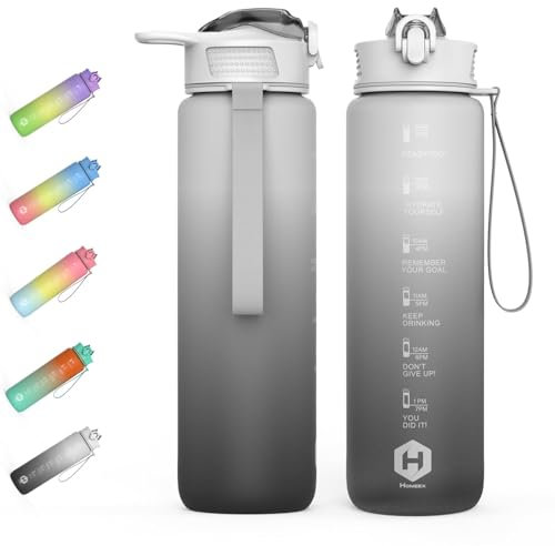 HOMEEX 1 Litre Water Bottle Motivational Fitness Sport Water Bottles with Straw & Time Maker, BPA-free Plastic Drink Bottle 4l Design for,Gym (Gray & Black)