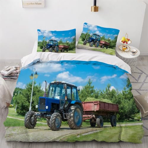 DILANI Bettwäsche 135x200 Winter Traktor Bettwäsche-Sets 3 Teilig 3D Weizenfeld Bettbezug Weich Mikrofaser Bettbezüge mit Reißverschluss und Kissenbezug 80x80cm für Erwachsene Kinder