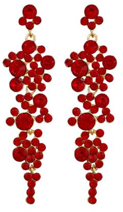 FDEETY Kronleuchter Tropfen Ohrringe Gold Rhinestone Legierungs Bolzen Ohrringe für Frauen Hypoallergene Lange Ohrstecker mit Cubic Zirkonia Hochzeit Braut Party Ohrschnuck(Rot)