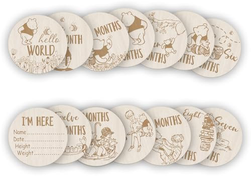 Baby Bear Alter Meilensteinschild, Baby Monatskarten/Scheiben für Erinnerung, Andenken, Foto, 7 Stück, doppelseitig
