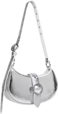 Ophlid Y2K Umhängetasche, silberfarben, metallisch, Schultertaschen für Damen, Leder, Punk, Sattel, Hobo-Geldbörsen, silber, 9.44 x 5.9 x 2.75 inches