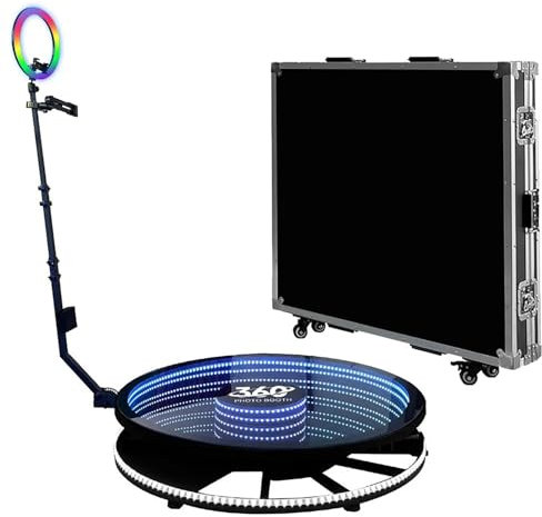 Glass 360 Photo Booth, 360 Spin Camera Selfie Platform with APP and Remote Control, RGB Ring Light, Automatic Slow Motion, Rotating Video Booth with Flight Case, for Wedding, Events (Size : 115cm)