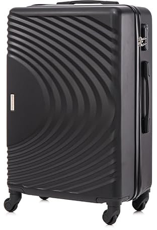 BETLEWSKI - Mittelgroß Koffer Hartschale - Reisekoffer mit 4 Rollen - Leicht Hartschalenkoffer ABS Rollkoffer mit Schloss - Modell SINOPE - Größe 66cm x 42cm x 25cm 63 Liter- Schwarz