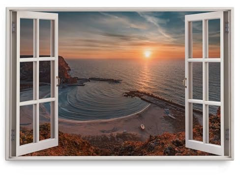 Paul Sinus Wandbild 120x80cm Fensterbild Sonnenuntergang Horizont Meer Küste Strand