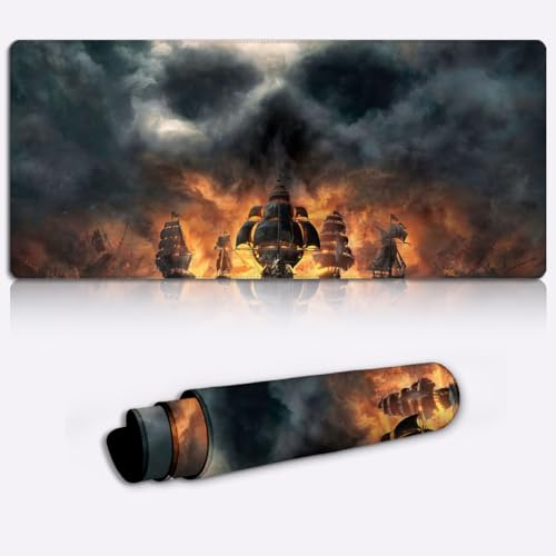 LJSPTU Gaming Mauspad, Totenköpfe und Knochen, Piraten, XXL, großes Gaming Mauspad (90 x 40 x 0,3 cm), verlängertes Mauspad für Büro und Zuhause, Schreibtischunterlage groß