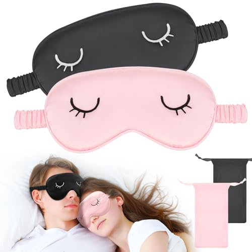 2 Stücke Seide Erwachsener Augenmaske Schlafbrille Damen Bequem Schlafmaske Frauen Herren Licht Blockierende Nachtmaske Mit Aufbewahrungstasche(Large)