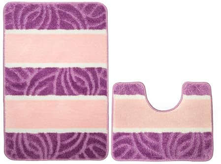 AKCILA Murcia Rosa Badteppich Set 2-teilig, Rutschfester , Rechteckig, Bunt, Badematten & Badteppiche, Badezimmerteppich , Bad Vorleger waschbar