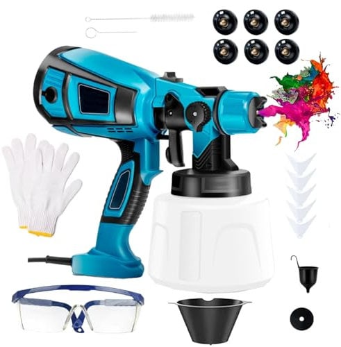 Kocusu Système de pulvérisation de peinture 850 W, réservoir de peinture 1400 ml, pistolet à peinture électrique, avec 6 buses et 3 motifs de pulvérisation, rotation à 360 °, pistolet à peinture