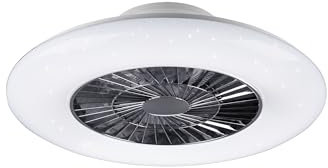 lightling LED Deckenlampe Kirby mit integriertem Ventilator und Fernbedienung, Starlight Effekt, Geschwindigkeitsstufen, Nachtlicht, Dimmer, Lichtfarbe einstellbar, Ø 59 cm, Höhe 20 cm, chrom