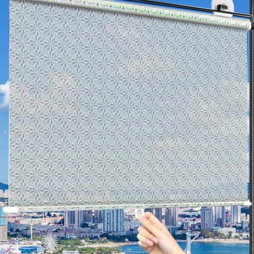 Privacy Blackout Roller Shades No Drill No Tools Light Filtering Roller Blinds With Suction Cups For Bedroom Bathroom Patio Door And Office(Silver,W40 x L125cm)