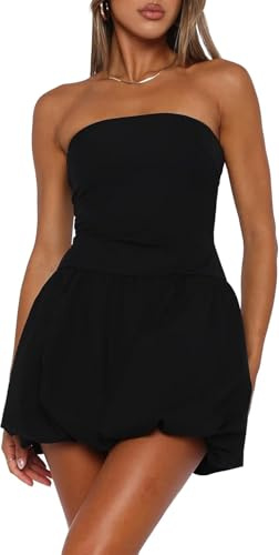 YongXinMY Trägerloses Minikleid für Damen, Schlauch-Top, Blasen-Rock, kurzes Kleid, schulterfrei, Korsett-Top, Ballonkleid, Club-Party, Schwarz , 38