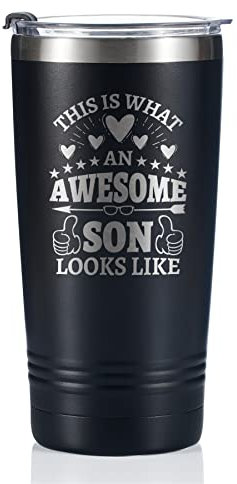 Onebttl Son Gifts Travel Coffee Mug Tumbler, Awesome Son, from Mom Dad, Parent, Father, Mother for Birthday, Graduation, Adulthood, Christmas, Stainless Steel Insulated 20oz/590ml