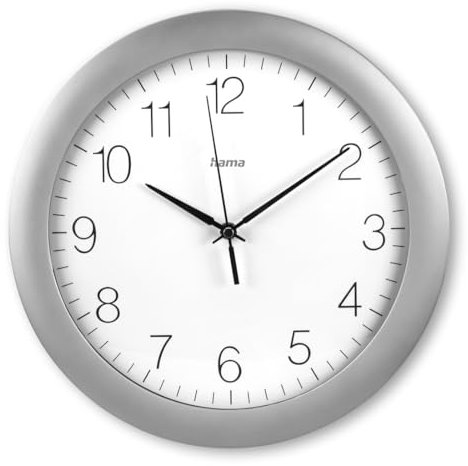 Hama Funkwanduhr Teneriffa (DCF Funkuhr, Ø 30cm, extra große Zeitanzeige, analoge Wanduhr, mit Stunden-, Minuten- und Sekundenzeiger, Glas Abdeckung, inkl. Batterie) Silber