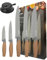 Taylors Eye Witness 5pc Beech Look Presentation Knife Set - Brooklyn Anti-Bacterial Non Stick Grey Blades. Paring, All-Purpose, Chefs, Serrated Bread & Carving Knife with Bonus Knife Sharpener