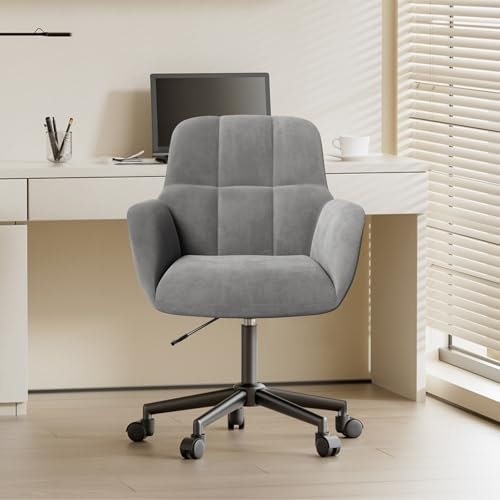 Aivermeil Schminkstuhl•Samt Stuhl•Homeoffice, 360° Swivel Height-Adjustable Bürostuhl mit Trapezförmig-Rücken Drehstuhl mit Schwarz Metallbeinen Bis 130 KG Grey
