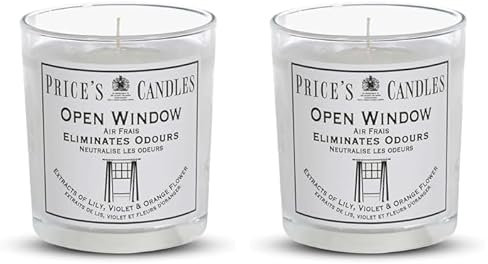 Price's - Open Window Jar Candle - Odour Eliminating Candle - Made with Lily, Violet and Orange Flower Extracts - Clean, Fresh, Quality Fragrance - Long Lasting Scent (Pack of 2)
