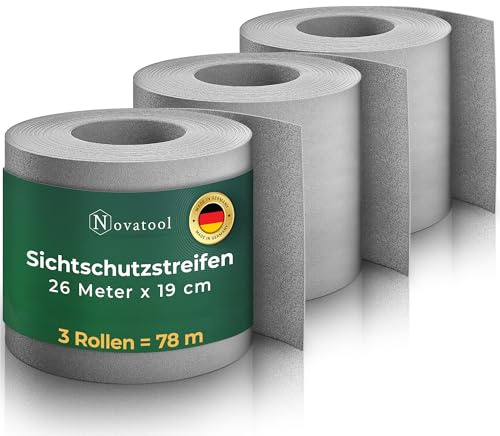 Novatool Premium PP 78m Zaunsichtschutzrollen Fenster Grau für Doppelstabmattenzaun für 30 Reihen Sichtschutzstreifen Zaun Gittermattenzaun Sichtschutzstreifen langlebig & witterungsbeständig