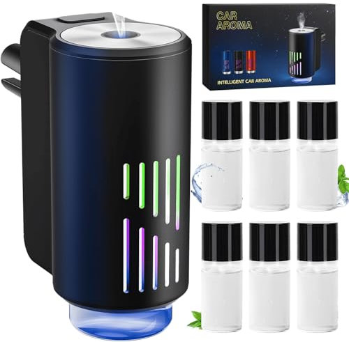 Profumatore Auto Diffusore con 6 Fragranze, Elettrico Fragranze Deodorante, Nebulizzatore ad Ultrasuoni, 3 Modalità, ON/Off Automatico, Batteria Integrata, Francese Fragranza Fino a 12 Mesi CFK-6Z