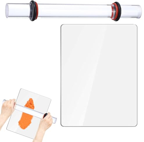 1 Paar Acrylic Clay Rollers mit 10x15cm Acrylplatte für Stanzmaschine Massiver Acryl Ton Roller Tonschneider für DIY-Rollwerkzeug Schneidpads zum Modellieren und Formen von Ton Lufttrocknend Bastel