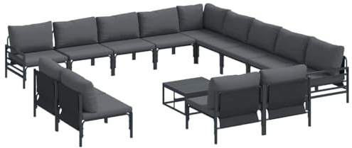 vidaXL Garden Sofa Set with Cushion 14 pcs Anthracite Steel, Outdoor Furniture Set, Breathable Material, Durable, Removable Covers, Patio Lounge, Garden Ensemble for Relaxation