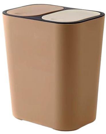 Doble papelera – contenedor de basura rectangular que ahorra espacio con dos compartimentos, contenedor de 18L | Papelera con tapa a presión para cocina, baño, terraza – área de jardín, configuración