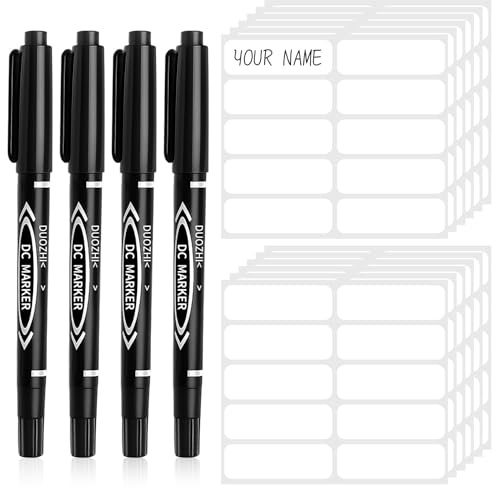 120Pcs No-Iron Name Labels for Clothes Kids, Writable Fabric Name Labels with 4Pcs Permanent Fabric Marker Pens, 15 * 50mm Waterproof Name Tags for Daycare, Care Homes, Washer and Dryer Safe