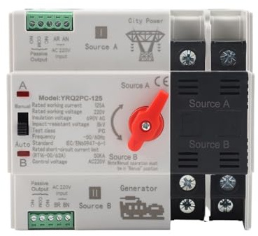 Moliuoly Conmutador automático 2P 125 A 220 V, Dual Power Transfer Switch para generador y red eléctrica, clase PC con 30 ms de tiempo de conmutación para electrodomésticos