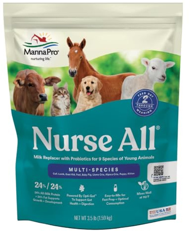 Manna Pro Nurse All Multi-Species Milk Replacer, Great for Calves, Lambs, Goat Kids, Foals, Baby Pigs, Llamas, Alpaca Crias, Puppies & Kittens, Provides Complete Nutrition, 3.5 lb