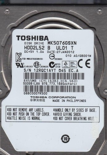 Toshiba MK5076GSXN, HDD2L52 B UL01 T, 500GB SATA 2.5 Hard Drive