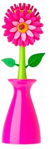 Vigar - Cepillo Lavaplatos con Soporte - para Limpieza de Cocina - 7,5 x 7,5 x 25,5 cm - Vigar Flower Power - Cocina Ordenada y Colorida - Multicolor