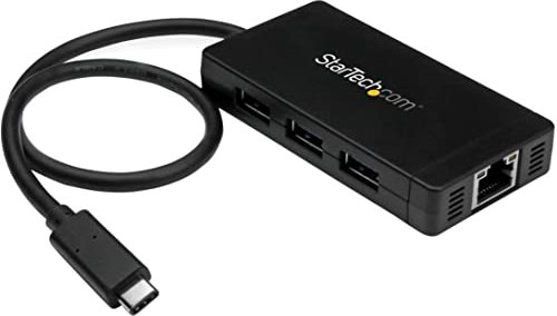 StarTech.com Hub Concentrador USB 3.0 (5Gbps) de 3 Puertos con USB-C y Ethernet Gigabit - Ladrón con Adaptador de Alimentación (HB30C3A1GE)