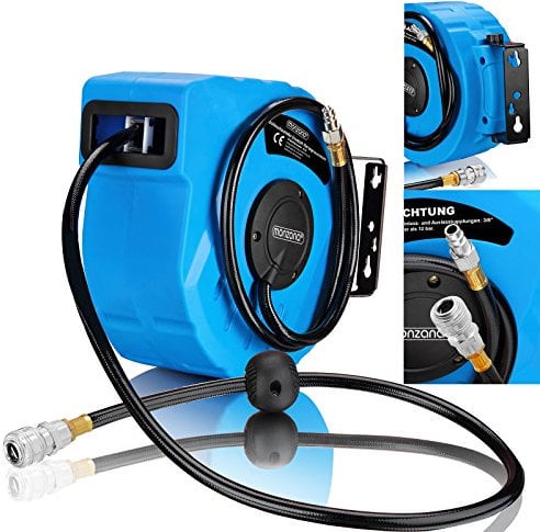 Monzana Avvolgitubo ad Aria Compressa Tubo 10m Attacco 1/4' Supporto a Parete Rotante 180° Bobina