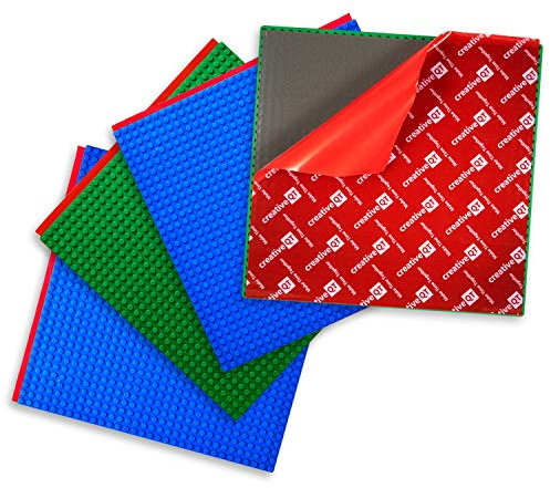Creative QT MakerBase, Bauklötze zum Abziehen und Aufkleben, Grundplatten 25,4 x 25,4 cm, für alle großen Marken von Spielzeugbaukästen, stabile Stapelblöcke, Tischunterlage (Grün/Blau, 4 Stück)