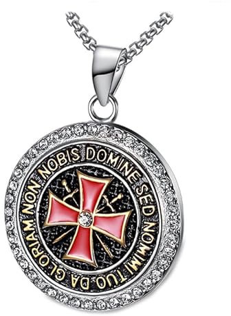 BOBIJOO JEWELRY - Pendentif Collier Templier Acier Argent Or Zircon Croix Rouge Non Nobis + Chaîne - Gold Edelstahl