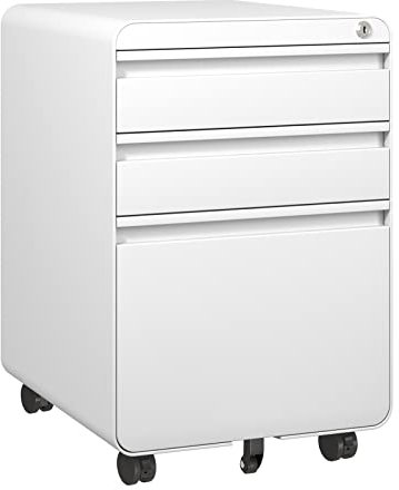 Dripex 3-Drawer Mobile File Cabinet for A4 File, Lockable Rolling Metal Vertical Filling File Cabinet with Hanging File Frame and Anti-tilt Design Office Fully Assembled Except Casters, White