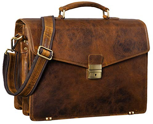 STILORD 'Cosmos' Vintage Aktentasche Leder Groß für Herren Businesstasche mit Laptop-Fach Umhängetasche XL für Büro Arbeit mit Schloss echtes Leder, Farbe:prestige - braun