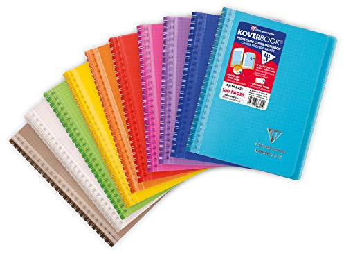 Clairefontaine 366601C Koverbook mit Spiralbindung, kariert, Deckel aus PP, DIN A5, 80 Blatt, 1 Stück, farbig sortiert