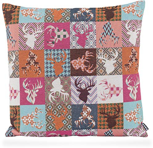 H.O.C.K. Harry Hirsch Tegan Patch Kissen inkl. Füllung Dekokissen Zierkissen Herbst/Winter (50x50cm, rot)