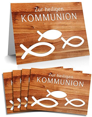 schenken-24 5x Kommunionskarten Fische mit Kuvert Geldgeschenk