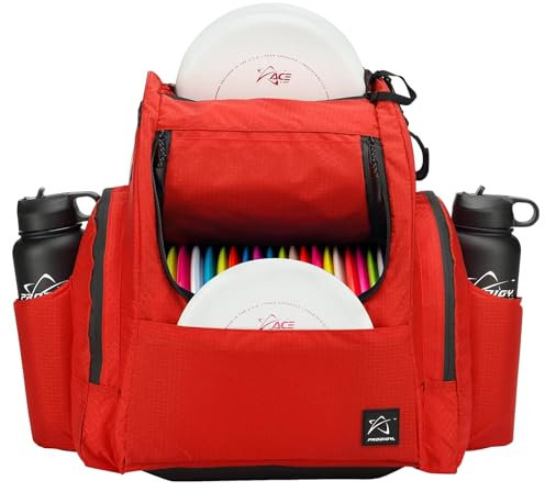 Prodigy Disc BP-2 V3 Disc Golf Backpack - Frisbee Golf Bag Organizer - Holds 26+ Discs Plus Storage - Tear and Water Resistant - Pro Quality Bag for Disc and Frisbee Golf (Red)