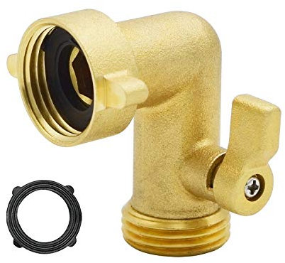 HYDRO MASTER Heavy Duty Brass Shut Off Valve,Garden Hose Elbow Connector,3/4FHT x 3/4MHT (90)