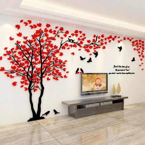 Wandtattoo Baum 3D DIY Wall Stickers Wandaufkleber Wandtattoo Wohnzimmer Schlafzimmer Family Wandsticker für Treppen Halle (Rot Links,S-200 * 100cm)