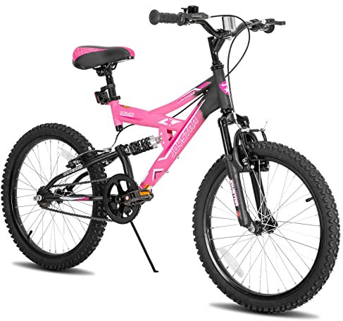 JOYSTAR VTT Enfant 20 Pouces pour garçons et Filles de 7 à 13 Ans, vélo Enfant avec Cadre en Acier entièrement Suspendu et Transmission à 1 Vitesse avec béquille,Rose