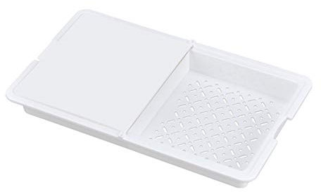 Chopping Cutting Board, Multi-Functional 3 in 1 Over Sink Cutting Storage Board Removable Chopping Double-Sided Clamshell Cutting Board for Kitchen Camping Etc (White,35.2x20.5CM)