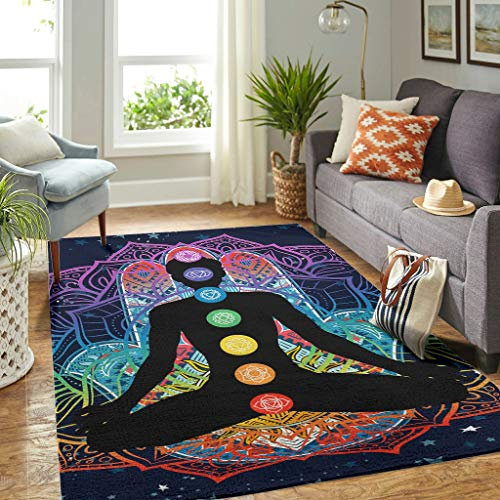 Veryday Chakra Lotus Yoga Meditation Rug Decorative Living Room Rug as Door Mat Dirt Trapper Mat for Bedroom Kitchen White 50 x 80 cm