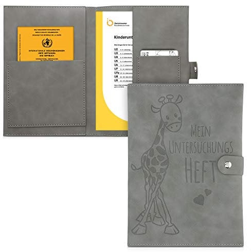 kwmobile Kunstleder Hülle für deutsches Untersuchungsheft - U-Heft Hülle und Impfpass Hülle - extra Fächer - Cover U-Heft Giraffe Grau