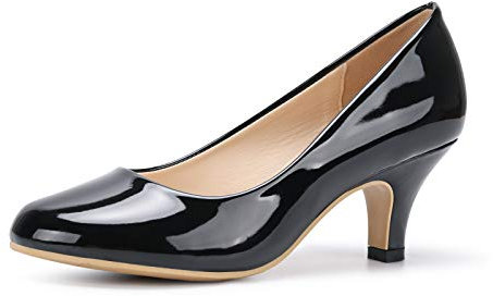 Phorecys Women's Kitten Heels Round Toe Dress Court Shoes Work Comfort Pumps Patent Black US 7-UK 4.5