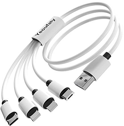 Yeoufaly Multi Charging Cable 3A 1.2M, 4 in 1 Charger Cord with 2 8-Pin Micro USB Type C Connectors for iPhone Android Galaxy S23 S20 S10, Huawei, Xiaomi, LG, Pixel, Moto, Sony, Oneplus, PS5
