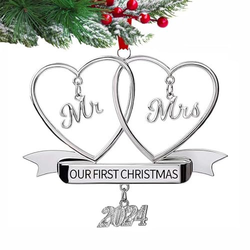 Our First Christmas as Mr Mrs Ornament in Our New Home Iron Plated Ornament with Red Ribbon Perfect Annual Christmas Tree Decoration (Our First Christmas Mr Mrs)